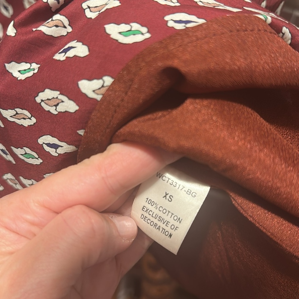 THML Women's Burgundy and White Patterned Dress size XS - Picture 6 of 6